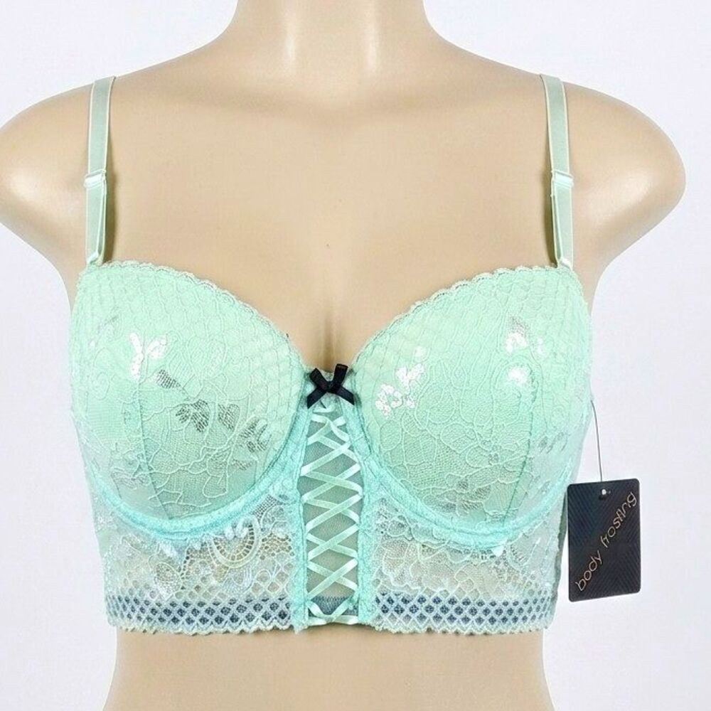 New Body Frosting Mint Green Lace Longline Underwire Padded Bra 34C